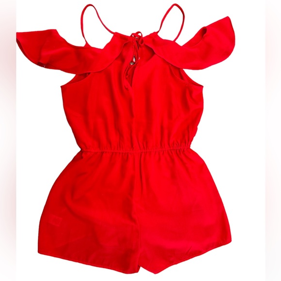 Bebop sz LG bright red romper cold shoulder like new shorts lightweight summer - Picture 2 of 5